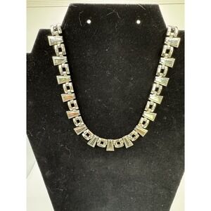 Vintage Lustern Silvertone Geometrical Necklace - 15"